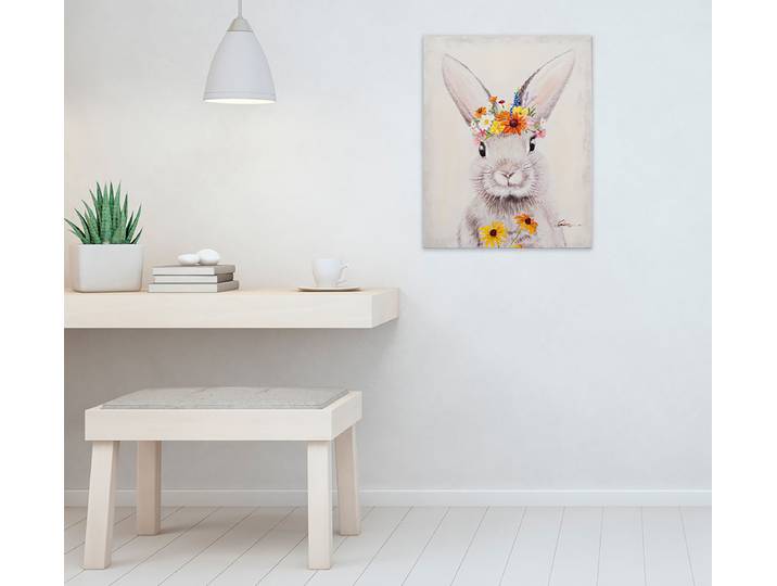 Toile décor Lapin fleuri Tissu mélangé Blanc 40 x 50 x 3cm