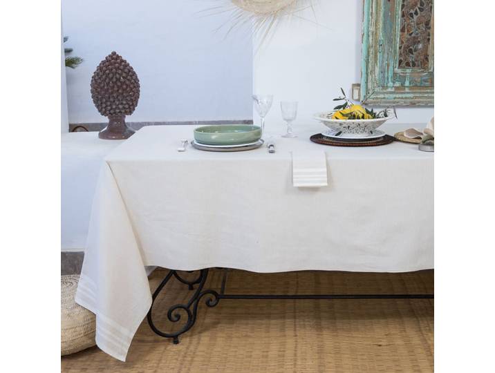 Nappe + 8 serviettes coton 180x350 lin