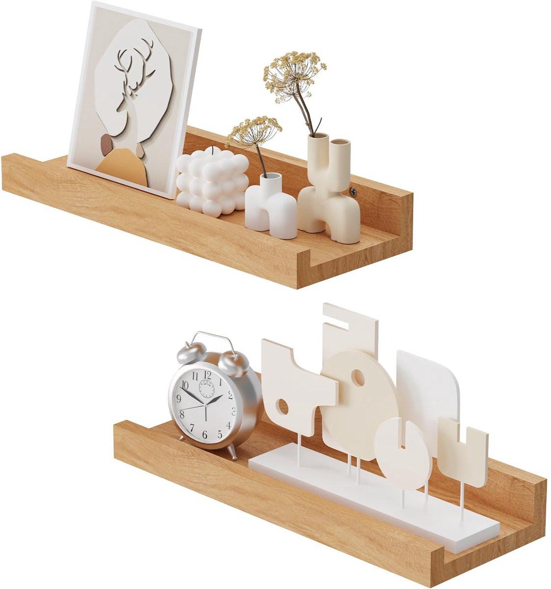 Dailygoods Set van 2 Zwevende Wandplanken - Hout - Matzwart