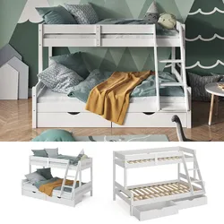 VitaliSpa Hochbett Kinderbett Spielbett Everest Weiß modern 120x200 Massivholz Kinderzimmer Bett Lattenrost Bettleiter Kletterbett Doppelbett Geschwisterbett Bettschublade Rollschublade