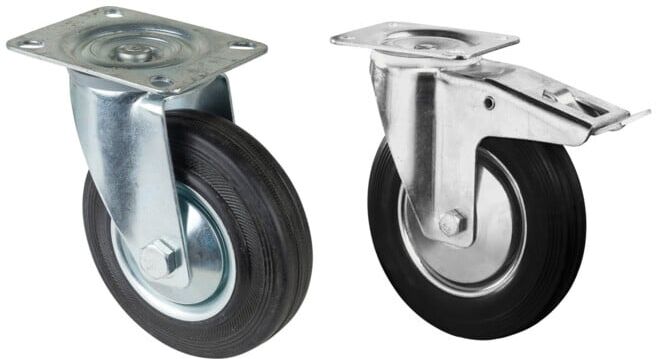 Set No-Name-Produkt Transportrolle L400.B55.126 Lenkrolle, Raddurchmesser 125 mm, + BS Rollen Transportrolle L420.B55.126 Lenkrolle mit Totalfeststeller, Raddurchmesser 125 mm,