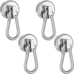 Poppstar Hakenmagnet Magnet-Karabiner, Neodym, Karussell-Haken, Ø 25mm, Haftkraft 17kg, silber, 4 Stück