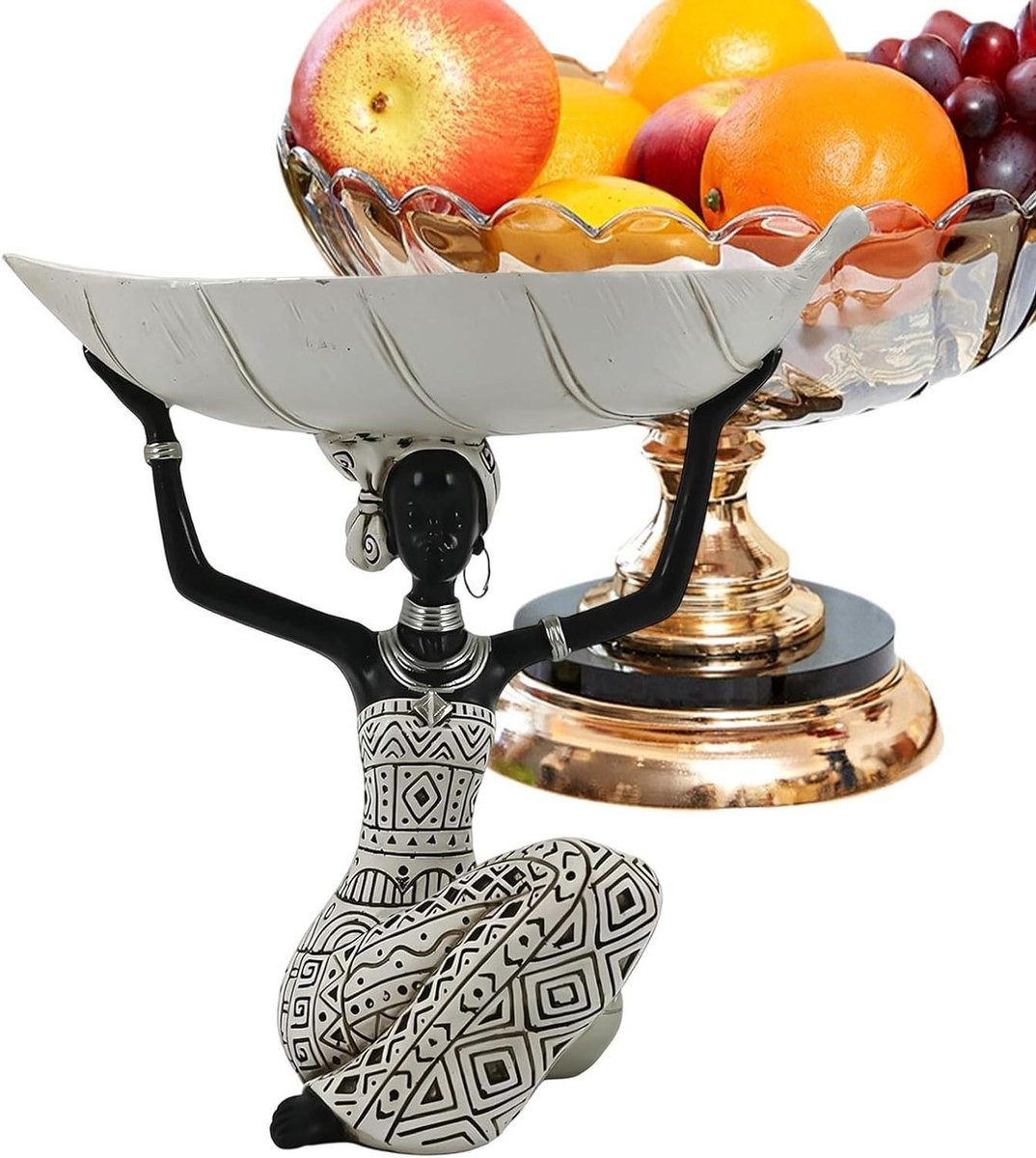 Wit Decoratie Beeld - Afrikaanse Stijl Hars Sculptuur - Hoogte: 27 cm