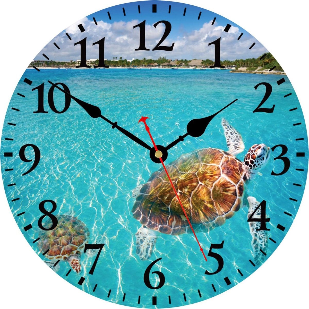 Omgoods Nautische Wandklok Blauw - Analoge Stille Ronde Houten Klok - Diameter: 34 cm