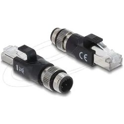 Delock M12 Adapter D-kodiert 4 Pin Stecker zu RJ45 Stecker schwarz (RJ45), Netzwerk Adapter, Schwarz