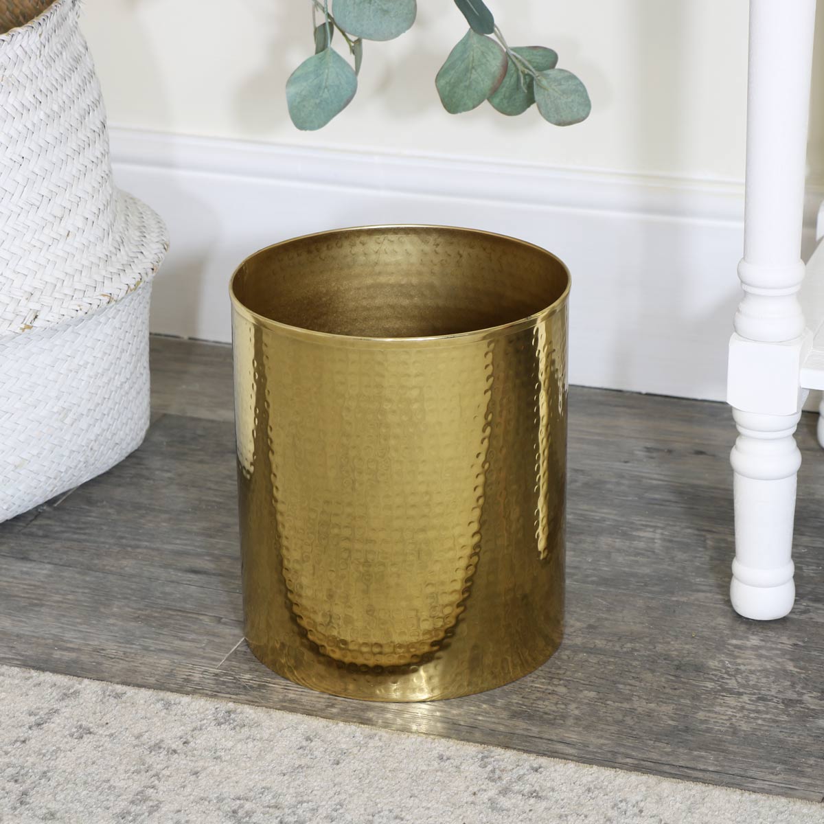Metal Hammered Gold Storage Waste Bin Metal