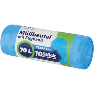 TipTop-Office Müllbeutel 70 Liter, mit Zugband, blau, 10 Stück