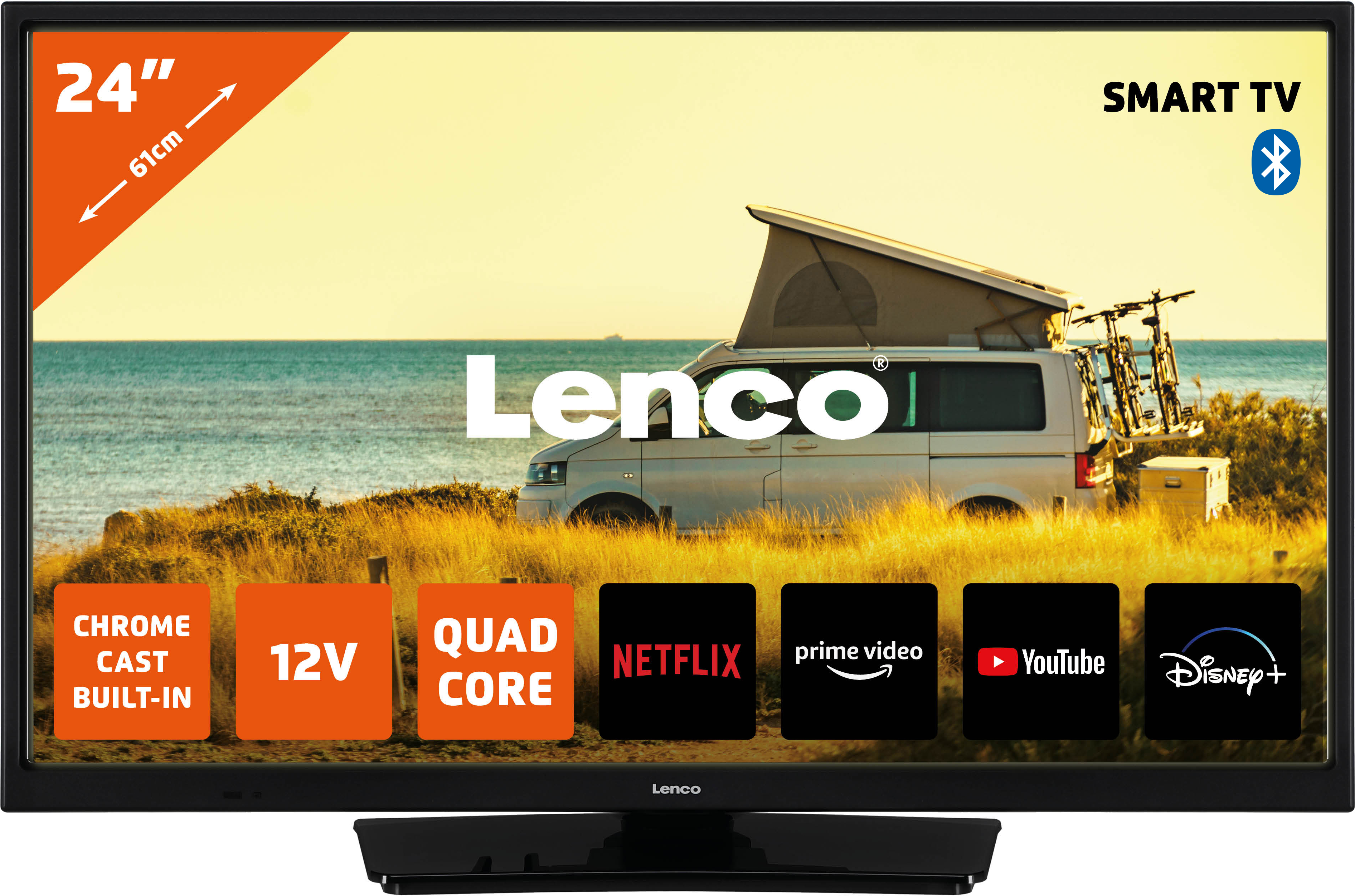 Lenco LED-2463BK (V2) - 24-Zoll Android-Smart-TV mit 12-V-Kfz-Adapter, schwarz