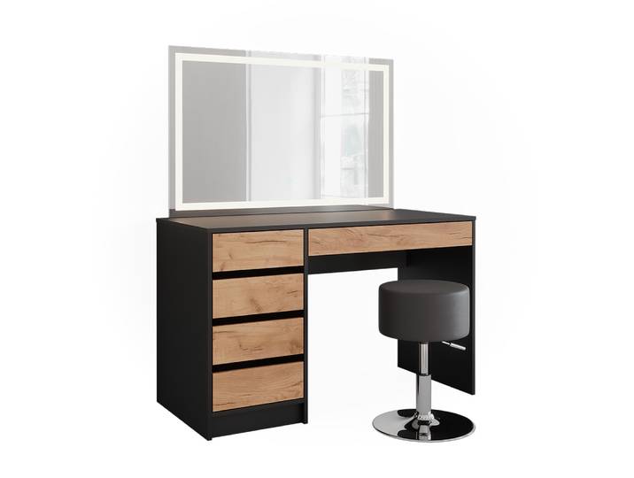 Coiffeuse avec miroir led et tabouret anthracite/chêne doré 120x145cm