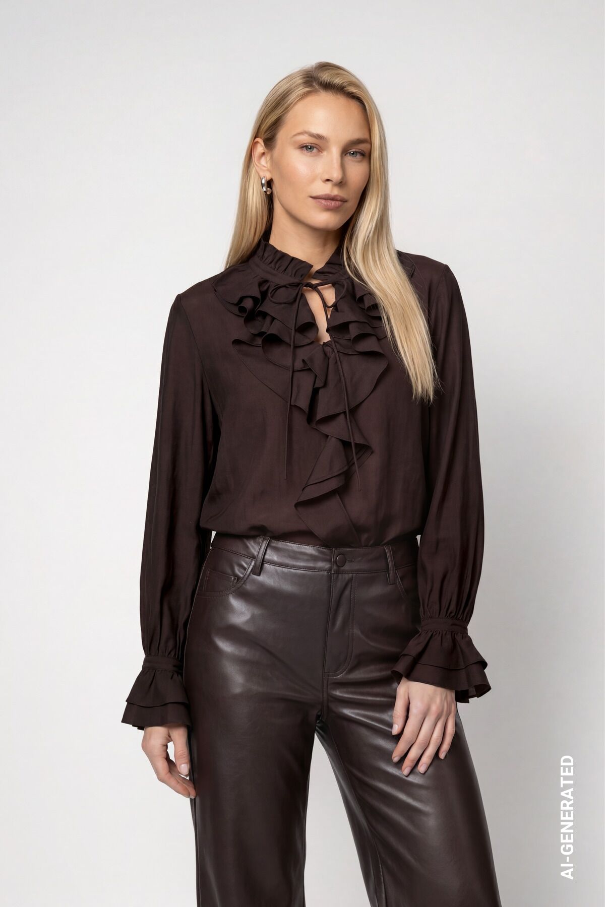 Rüschenbluse MONARI "Bluse Rüschen", Damen, Gr. 34, braun (schwarz), Web, Obermaterial: 80% Lyocell, 20% Polyester, unifarben, regular fit taillenbedeckt, Rundhals, eingesetzt Rüschen, Blusen Rüschenbluse, Regular fit mit Volantdetails schwarz 34