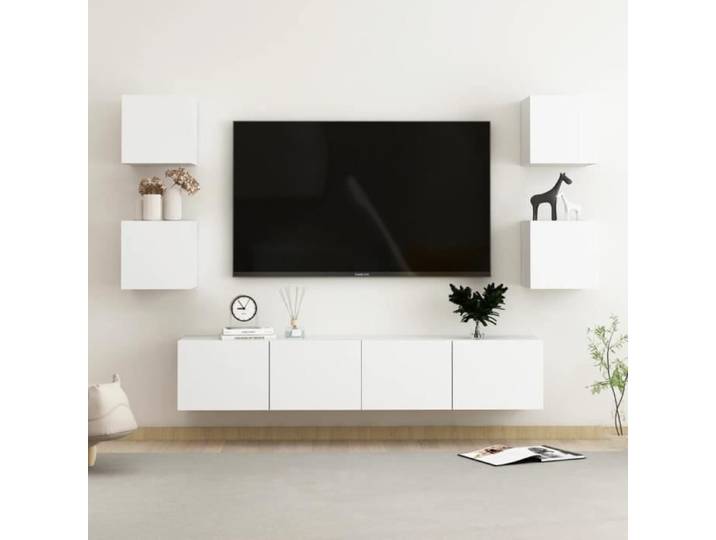 6997 BEL-ACHAT* Armoire Téléviseur - Table TV - Ensemble de meubles TV 6 pcs - Blanc Aggloméré POIDS)52
