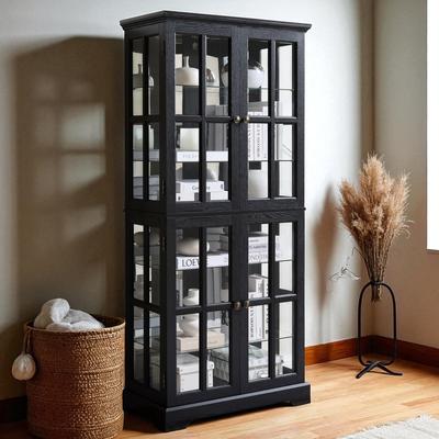 Fundinbaths "68.7"" Antique Curio Display Cabinet with 4 Glass Doors, Adjustable Shelves & Built-in Light for Collectibles and Wine Storage"