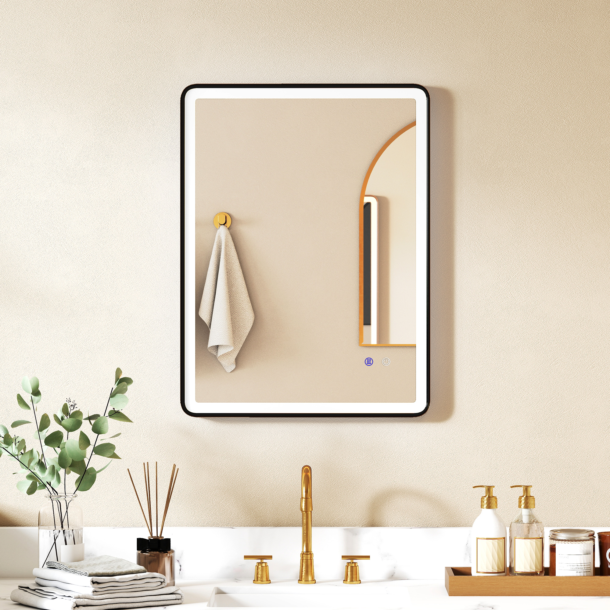 Homcom Specchio da bagno LED Antiappannamento Dimmerabile Specchio per trucco con illuminazione 80 x 60 cm Cornice nera   Aosom Italy