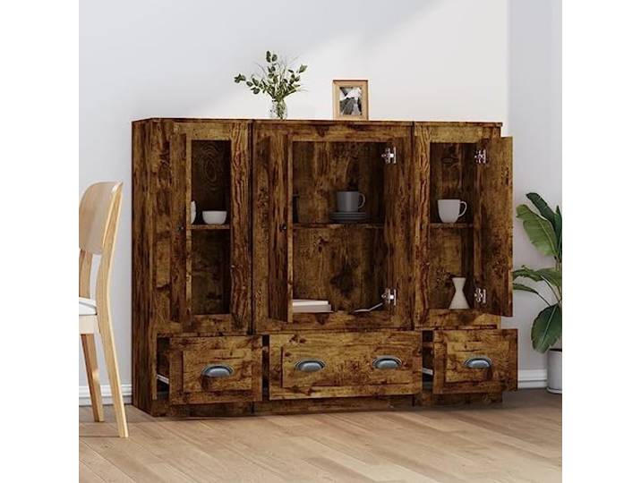 KTHLBRH Sideboards 3 Stück Eiche Rauchholz mehrschichtig 132 cm Großer Stauraum, minimalistisches Design, glatte Oberfläche, robust und stabil