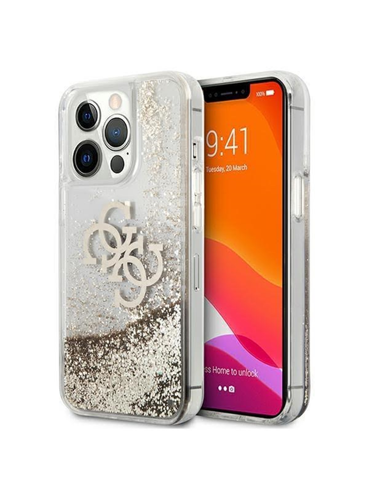 GUESS 4G Big Liquid Glitter case for iPhone 13 Pro Max 6.7" - gold
