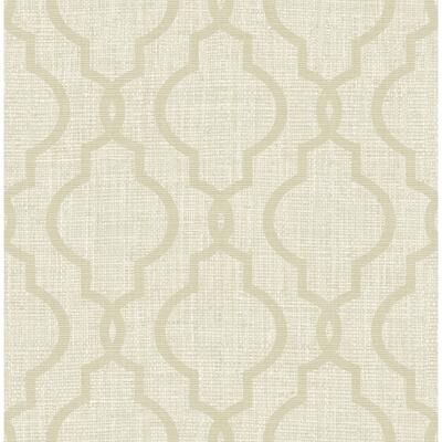 Kenneth James Geometric Jute Taupe Quatrefoil Wallpaper - 20.5in x 396in x 0.025in