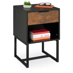 Relaxdays Nachttisch Industrial mit Schublade Braun,Schwarz