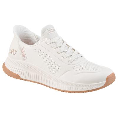 Slip-On Sneaker SKECHERS "BOBS SQUAD 4", Damen, Gr. 37, Textil, weiß, Lederimitat, Schuhe, Slipper, Freizeitschuh mit Slip-ins zum Schlupfen