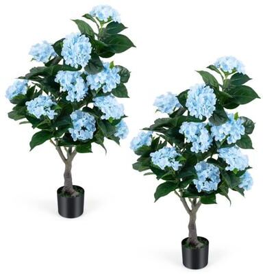 "Costway 43.5"" Artificial Hydrangea Tree 2 Pack-Blue"