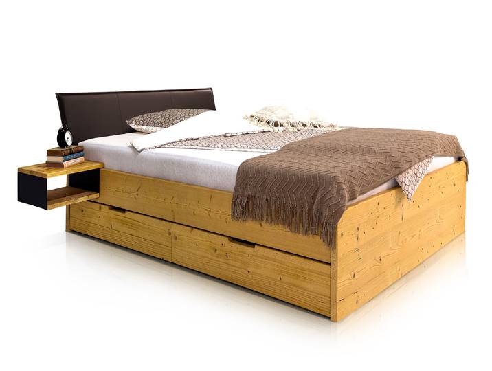 CHICO Stauraumbett mit Polsterkopfteil, Material Massivholz