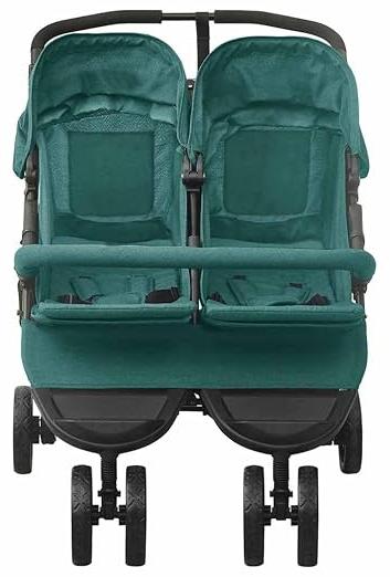 Geschwisterwagen für 2 Kinder, Zwillingsbuggy mit verstellbarer Rückenlehne und Fußstütze, Klappbarer Zwillingskinderwagen, Grün, Robuster Stahlrahmen