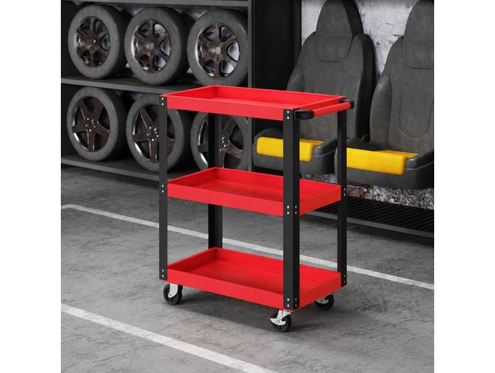 HOMCOM Chariot d'Atelier 3 Niveaux Roulettes Verrouillables Rouge