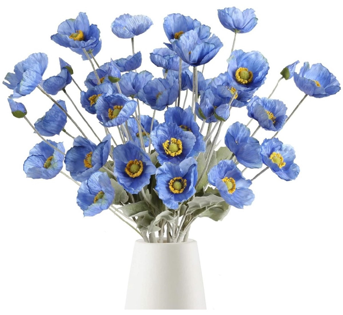 8 stuks Kunstmatige klaprozen met stengels en bladeren - Blauw