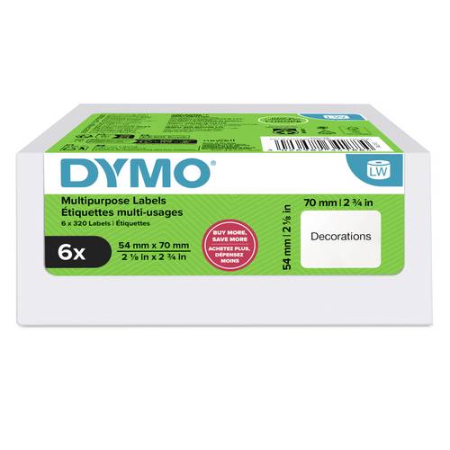 DYMO Etiketten Rolle 70 x 54mm Weiß 6 Rollen Wiederablösbar 2234188 Universal-Etiketten, CD-Etiketten, Disketten-Etiketten