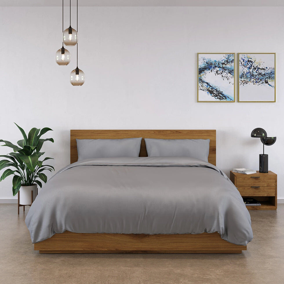 Panda 100% Bamboo Bedding Set Grey King Duvet Cover + 3 Additional Pieces