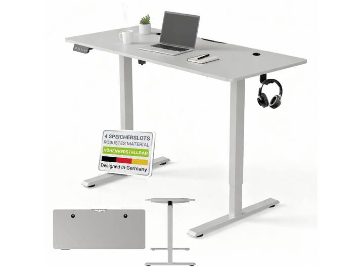 Juskys Höhenverstellbarer Schreibtisch 140x60cm - Elektrisch stufenlos verstellbar Bürotisch Sitz- & Stehtisch Speicherplatz Memory-Funktion - Weiß