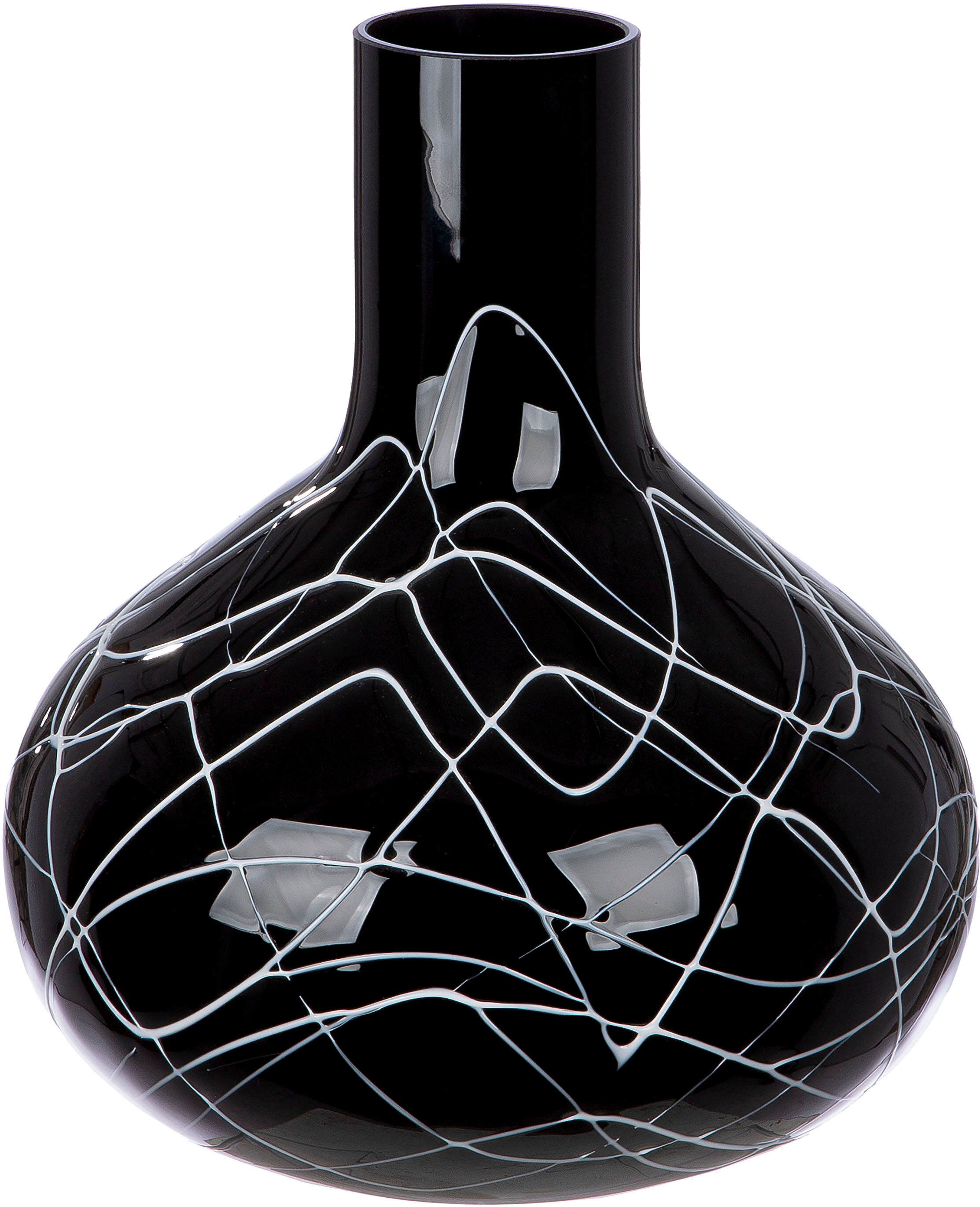 Tischvase GILDE "Vase Uderzo mit Spinnenwebendekor, Höhe ca. 28 cm", schwarz, H:28cm Ø:24,5cm, Glas, Vasen, Tischvase, Europäische Handarbeit, aus durchgefärbtem Glas schwarz B/H/T: 28cm Ø 24,5cm