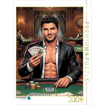 CALVENDO Puzzle Lächelnder Zocker mit Karten am Pokertisch | 2000 Teile Lege-Größe 90 × 67 cm Foto-Puzzle für glückliche Stunden, von , Calvendo