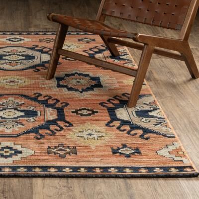Style Haven Landon Tribal Medallion Terracotta / Blue Wool Blend Area Rug