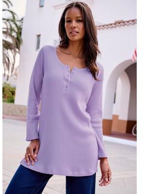 Plus Size Women's Plus Size Knit Thermal Henley Top - Long Sleeve by Roaman's in Vintage Lavender (Size 6X) Long Sleeve Shirt