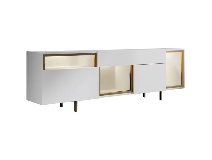 TV-Möbel Georis Weiss/Gold Holzwerkstoff B 180 cm - TV-Möbel