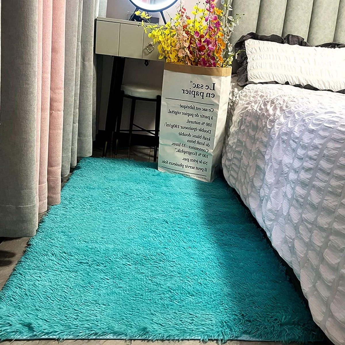Hoogpolig Pluche Vloerkleed Nautisch Blauw - 50 x 80 cm