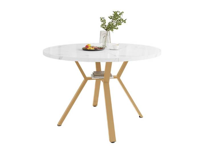 i@home Esstisch runder Marmor-Esstisch, Tisch, Küchentisch (1-St., 1 Tisch), goldener X-förmiger Couchtisch mit Metallhalterungstabil