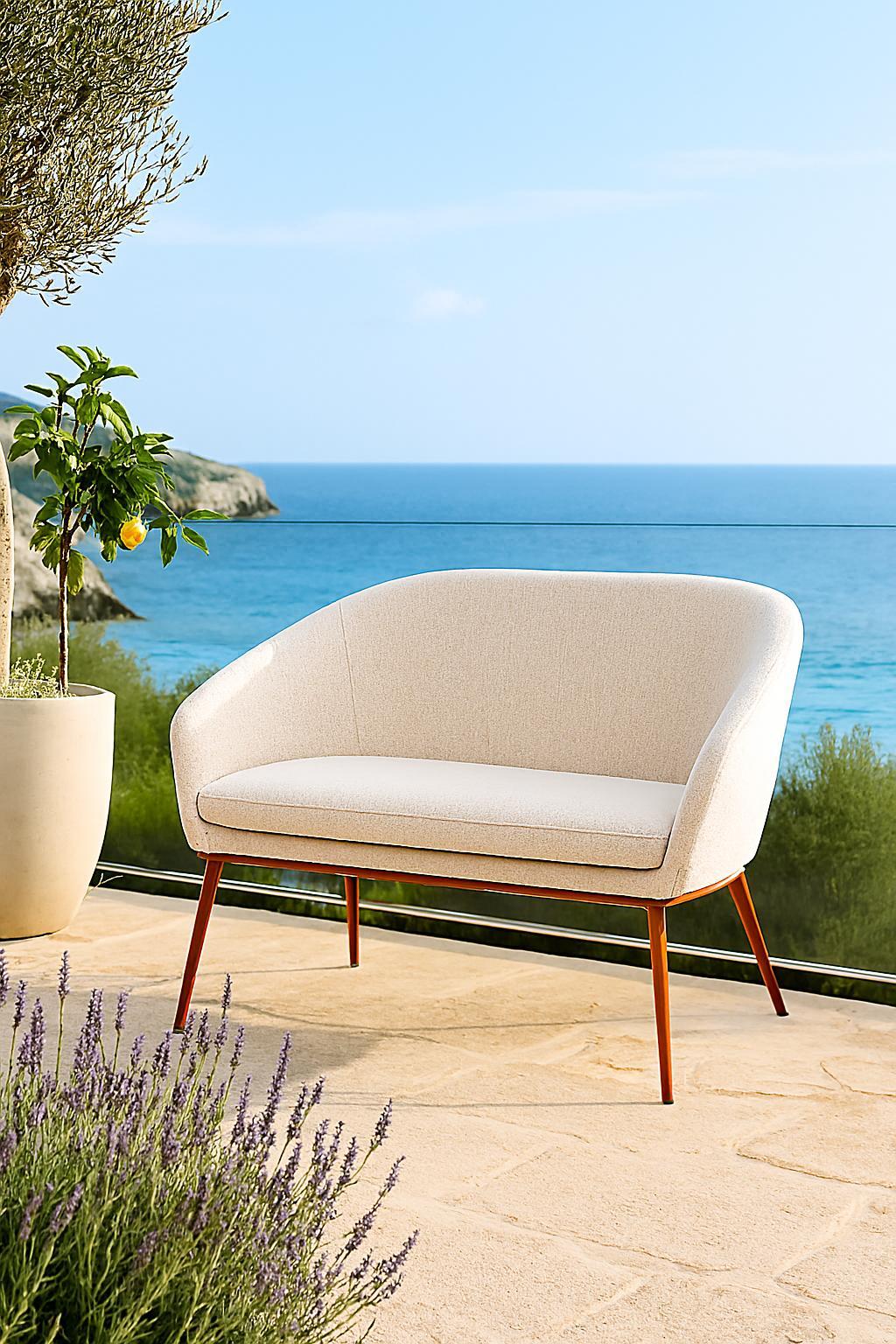 Sofa-Bank für 2 Personen, für den Außenbereich, Modell Marseille, beige, mit Metallgestell im Ziegeloptik