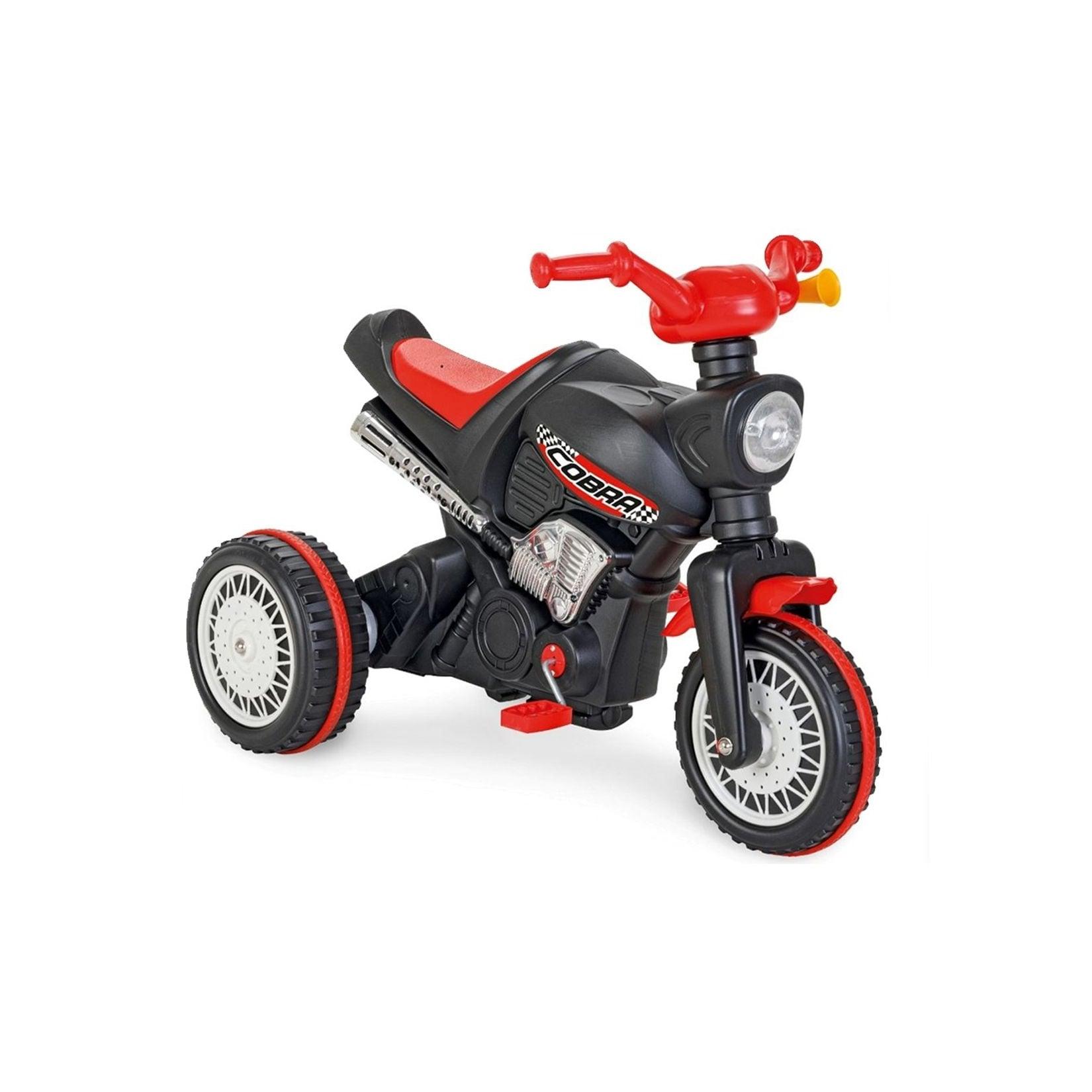 Pilsan Dreirad Cobra 07323 Motorrad-Design, Tröte am Lenker, Pedale, ab 3 Jahre schwarz