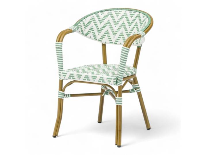 Fauteuil de terrasse ALMA - Tressage Vert clair et Blanc
