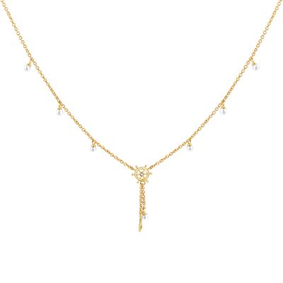 Collierkettchen VIVANCE "925/- Sterling Silber vergoldet Perle und Zirkonia", gold (gelb), Halsketten, Damen, 45,0cm, Silber 925 (Sterlingsilber), L: 45, glänzend