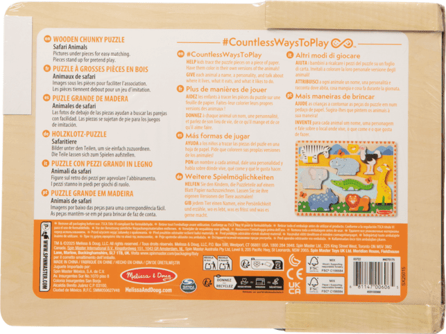 Spin Master Melissa and Doug Safari Chunky Puzzle Toy for Learners - Ages 3 and Up - Promotes Fine Motor Skills and Problem-Solving