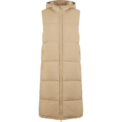 Steppweste URBAN CLASSICS "Urban Classics Ladies Long Hooded Puffer Vest", Damen, Gr. XS, beige (unionbeige), 100% Polyester, Westen Steppweste