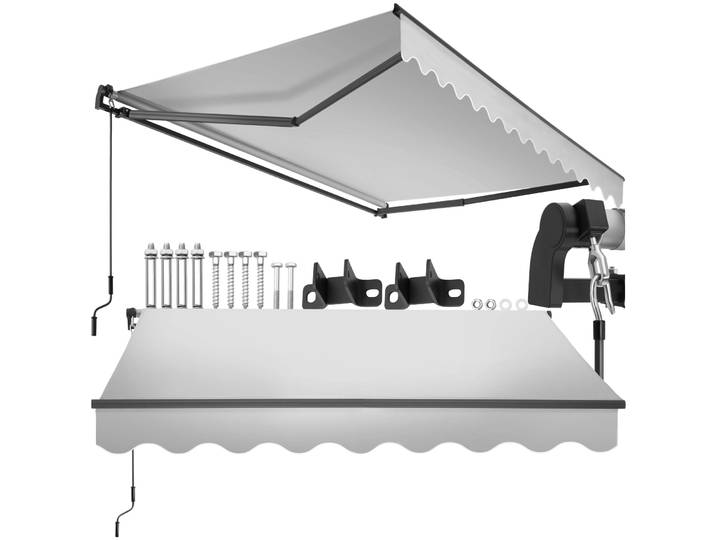 Store banne ORNELLA à bras articulé et support mural - 250 x 200 cm, gris clair