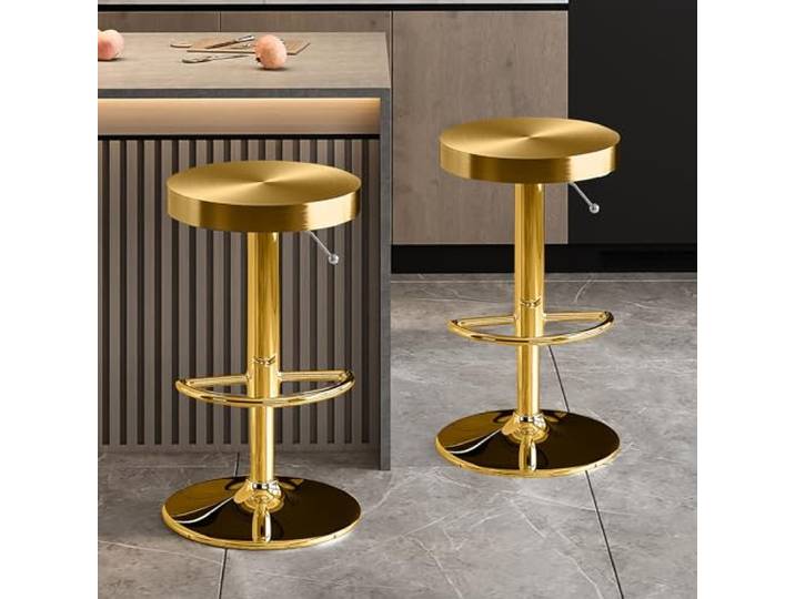 Moderne drehbare Barhocker, 2er-Set, höhenverstellbar, mit Fußstütze(Gold)