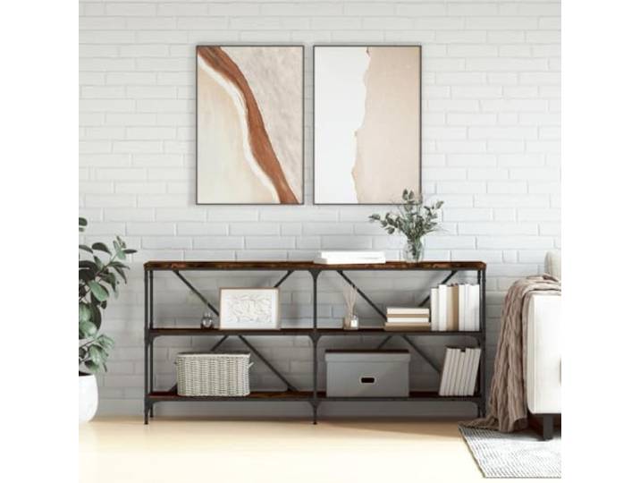 GPWERSDF Konsolentisch Räuchereiche 160x30x75 cm Holzwerkstoff und Eisen Stabiler Eisenrahmen, Doppelte X-Streben, Verstellbare Füße, Mit Wandhalterung, Für Flur und Wohnzimmer