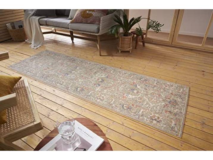 Nouristan Port Said In- & Outdoor Teppich Orientalisch – Flachgewebe Orient Muster Vintage Used Look Waschbar Wetterfest & UV-beständig für Balkon, Terrasse, Garten, Wohnzimmer – Creme Rot, 75x200cm