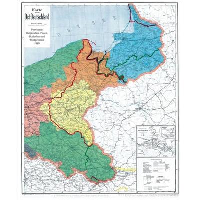 Historische Karte: DEUTSCHES REICH – Provinzen Ostpreußen, Westpreußen, Posen und Schlesien nach dem 28. Juni 1919 (gerollt), Karte von , Verlag