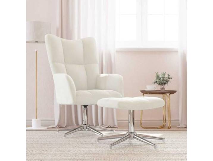 WHOPBXGAD Samt 360 Grad Drehbar Quadrat Design Cremeweiß Relaxsessel mit Hocker Cremeweiß Samt, 360° drehbar, moderner Sessel mit dicker Schaumstoffpolsterung, Stahlgestell, für