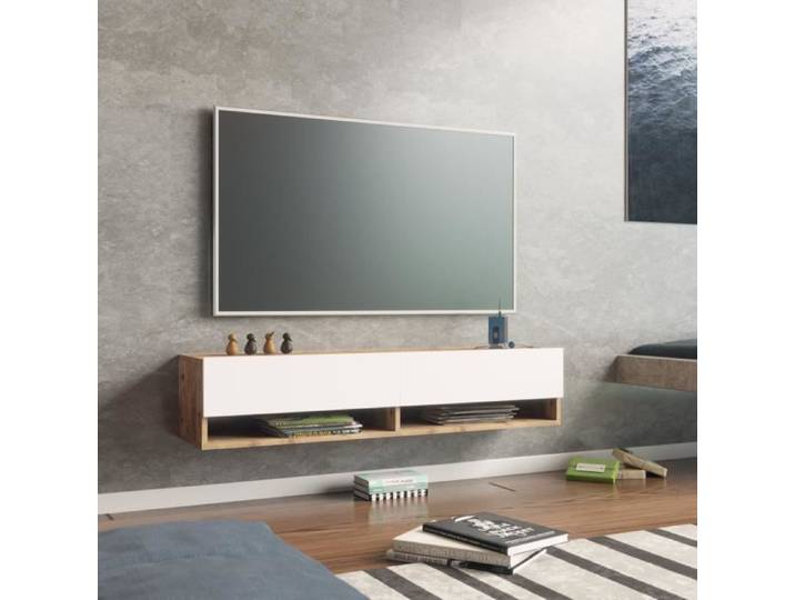 Meuble TV Laitila 29 5 x 140 x 31 5 cm effet bois blanc